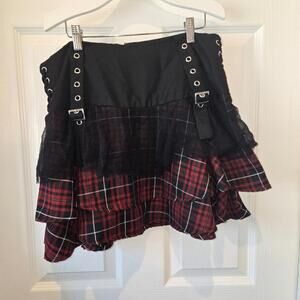 Hot Topic Maroon Plaid Yoke Gothic Dark Academia Skirt Size Large